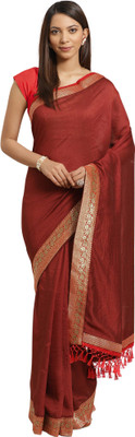 Ratnavati Solid/Plain Bollywood Silk Blend Saree(Brown)