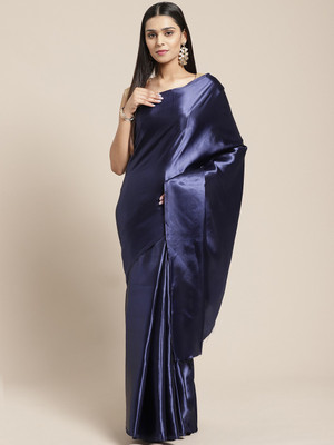 BOVTY Solid/Plain Bollywood Satin Saree(Blue)