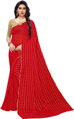 Ratnavati Checkered Bollywood Chiffon Saree(Red)