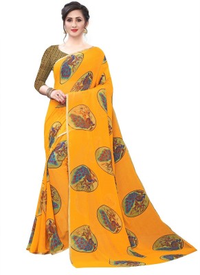 FEXEL Printed Daily Wear Chiffon Saree(Yellow)