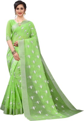 RISILA Self Design Daily Wear Cotton Linen, Linen Saree(Green)