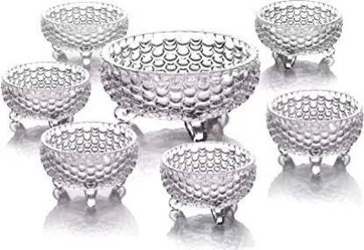 RNGPAR Glass Serving Bowl Crystal Glass Bowl Set of 7 pcs with 1 Large Bowl & 6 Medium Bowls for Serving Snacks,Pudding,Dessert,Fruits and Other Kitchen Purpose Glass Dessert Bowl (Clear, Pack of 7) Glass Serving Bowl (Clear, Pack of 7)(Pack of 7, Clear)