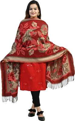 FusFus Wool Self Design Women Shawl(Red)