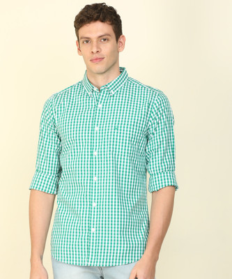 United Colors of Benetton Men Checkered Casual White, Green Shirt