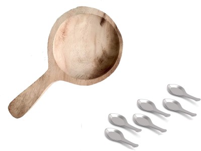 snehatrends set of 1 Ragi Ball Making Spoon & 6PCS stainless masala spoon Wooden Serving Spoon, Tea Spoon Set(Pack of 7)