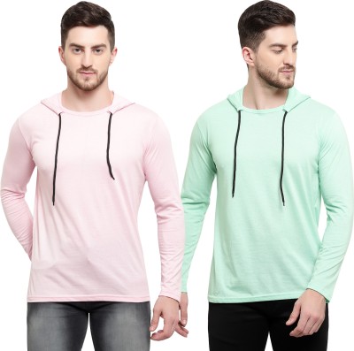 Adorbs Solid Men Hooded Neck Pink, Light Green T-Shirt