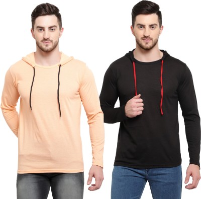 Adorbs Solid Men Hooded Neck Black, Orange T-Shirt