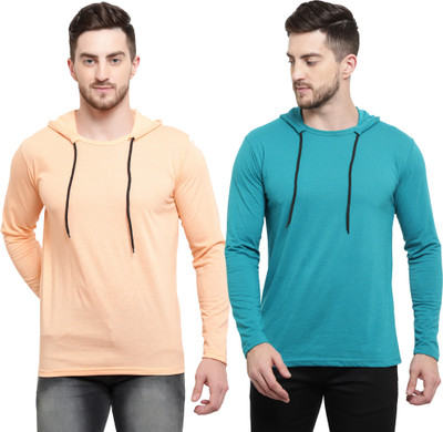 Adorbs Solid Men Hooded Neck Light Blue, Beige T-Shirt