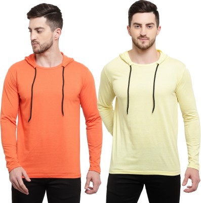 Adorbs Solid Men Hooded Neck Orange, Yellow T-Shirt