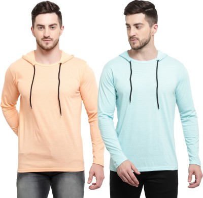 Adorbs Solid Men Hooded Neck Light Blue, Orange T-Shirt