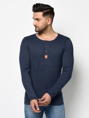 GLITO Solid Men Round Neck Blue T-Shirt