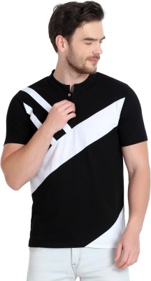 GLITO Colorblock Men Round Neck White, Black T-Shirt