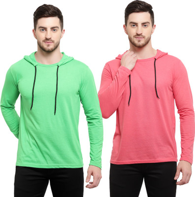 Adorbs Solid Men Hooded Neck Pink, Light Green T-Shirt
