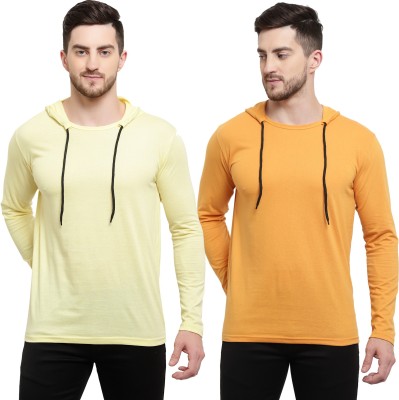 Adorbs Solid Men Hooded Neck Yellow T-Shirt