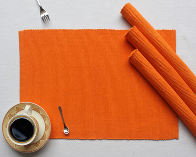 AIRWILL Rectangular Pack of 4 Table Placemat(Orange, Cotton)