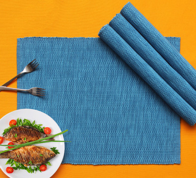 AIRWILL Rectangular Pack of 4 Table Placemat(Blue, Cotton)