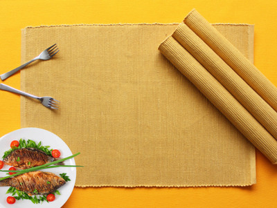 AIRWILL Rectangular Pack of 4 Table Placemat(Yellow, Cotton)
