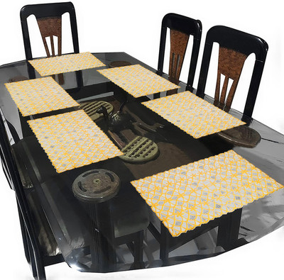 Dakshya Industries Rectangular Pack of 6 Table Placemat(Yellow, PVC)