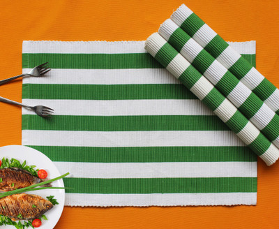 AIRWILL Rectangular Pack of 4 Table Placemat(Green, White, Cotton)
