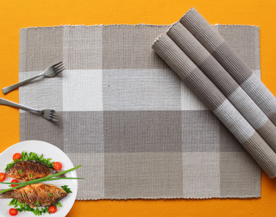 AIRWILL Rectangular Pack of 4 Table Placemat(Grey, Cotton)