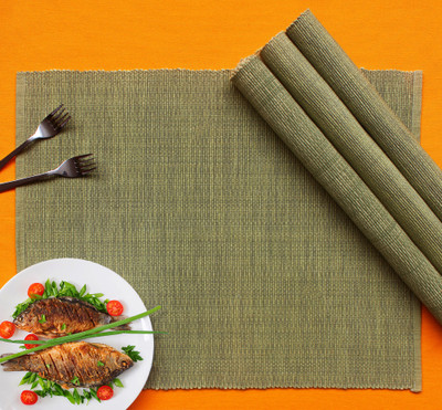 AIRWILL Rectangular Pack of 4 Table Placemat(Light Green, Cotton)