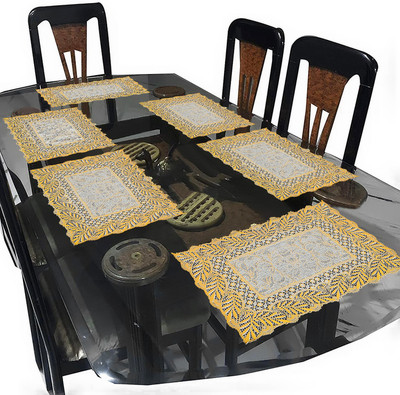 Dakshya Industries Rectangular Pack of 6 Table Placemat(Gold, White, PVC)