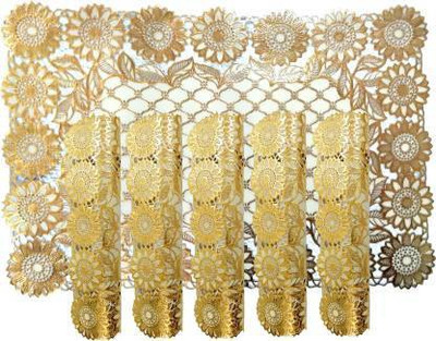 Dakshya Industries Rectangular Pack of 6 Table Placemat(Gold, White, PVC)