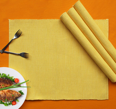 AIRWILL Rectangular Pack of 4 Table Placemat(Yellow, Cotton)