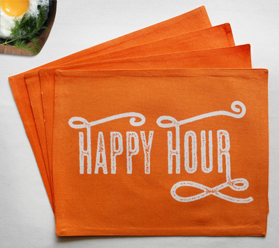 AIRWILL Rectangular Pack of 4 Table Placemat(Orange, Cotton)