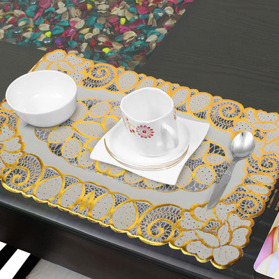 Dakshya Industries Rectangular Pack of 6 Table Placemat(Gold, PVC)
