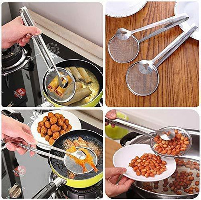 ZWINKO Multi-Functional 2 in 1 Fry Tool Filter Spoon Snack Strainer with Clip Collapsible Deep Frying Basket(White Pack of 1)