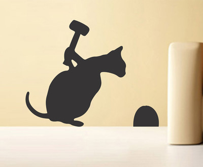 Littlebuds Cat Vinyl Wallsticker(40 cm X 50 cm, Black)
