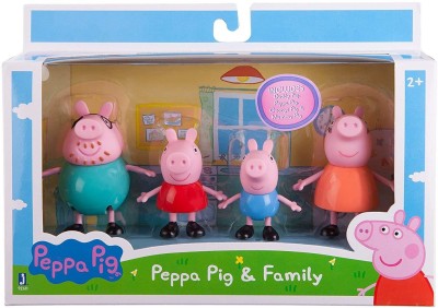 FOBHIYA Happy Pig Family - Peppa, George, Mummy, Daddy Toy Set Action Figure Compatible with Peppa Pig Characters (Small Family) (Multicolour) - Set of 4(Multicolor)