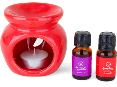 Asian Aura Ceramic Aroma T-Light Diffuser with 2 10 ML Aroma Oil and 1 Tea Light Candle Diffuser Set Ov-15(4 x 2.5 ml)