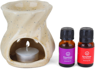 Asian Aura Jasmine Diffuser Set Ceramic T-Light Aroma Diffuser With Fragrance Oil & 1 Candles(4 x 5 ml)