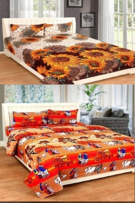 PREMIUM GALLERY 180 TC Polyester Double Printed Flat Bedsheet(Pack of 2, Multicolor)
