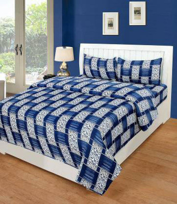 LOXICA 140 TC Cotton Double 3D Printed Flat Bedsheet(Pack of 1, Blue)