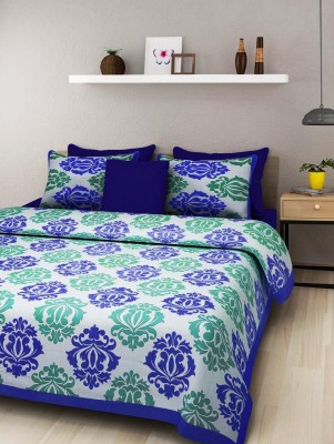 avtar 144 TC Cotton Queen Printed Flat Bedsheet(Pack of 3, Blue)