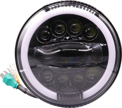 ALLEXTREME EX-9TH1P 7 Inch Full Ring Round White LED Headlight with Hi/Low Beam Yellow & White Angel Eye Lamp Projector Lens