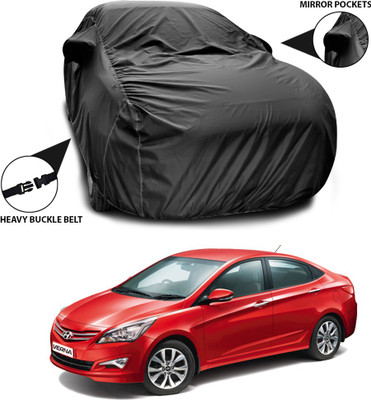 SEBONGO Car Cover For Hyundai Fluidic Verna 4S (With Mirror Pockets)(Black)
