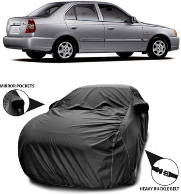 SEBONGO Car Cover For Hyundai Accent Viva (With Mirror Pockets)(Black)