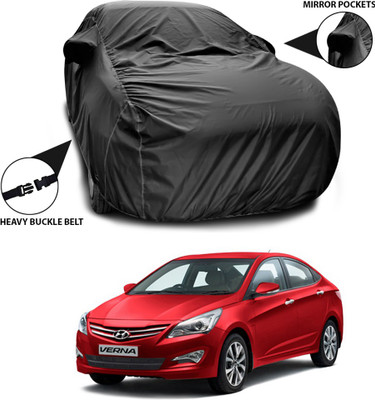 ANTHUB Car Cover For Hyundai Fluidic Verna (With Mirror Pockets)(Black)