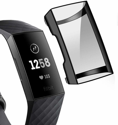 KAZUKI Front and Back Screen Guard for Soft TPU Front Protection Case Cover for Fitbit Charge 4 / Charge 3 Smart Watch (Flexible|Silicone|Black)(Pack of 1)