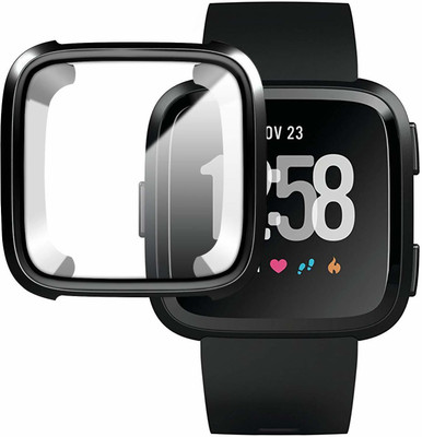KAZUKI Front and Back Screen Guard for Soft TPU Front Protection Case Cover for Fitbit Versa/Versa SE Smart Watch (Flexible|Silicone|Black)(Pack of 1)