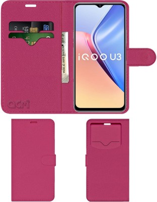 ACM Flip Cover for Vivo Iqoo U3(Pink, Cases with Holder, Pack of: 1)