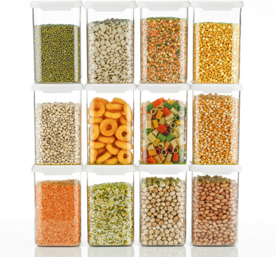 NEXIUM Plastic Grocery Container  - 1100 ml(Pack of 12, White)