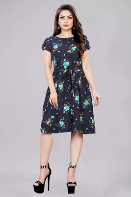 tanvi creation Women A-line Dark Blue, Light Blue, Green Knee Length Dress