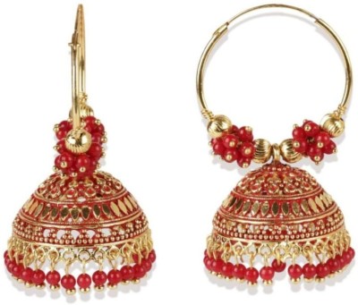 BHANA CREATIONS Designer Party Wear Enamelled Hoop Balli With Jhumki For Women And Girls Cubic Zirconia, Beads Alloy Hoop Earring