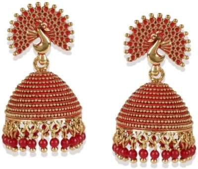 BHANA CREATIONS Classic Designed Gold Plated Enamelled Peacock Jhumka Earrings For Women And Girls Alloy Jhumki Earring