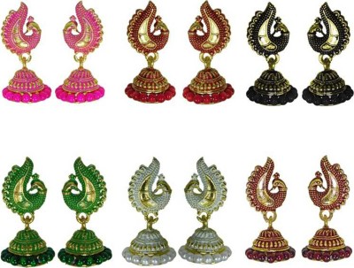 MEENAZ Traditional South indian Temple Jewellery Stylish Fancy party wear Wedding Bridal Daily use Multicolor oxidised Matte Finish golden Peacock earrings jhumki Combo set jumkas small Stud Tops Meenakari Jhumka oxidised earing Combo set pack / Antique jhumkas multi ear rings for women girls Latest